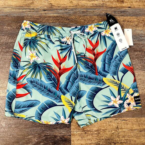 Hurley Other - Hurley Men's Blue Leaf No Liner Elastic Waist Boardshort Swim Trunks Size XL NWT